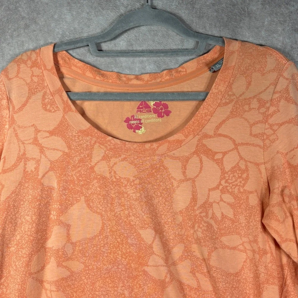 Nike ACG Shirt Womens Size‎ XL Orange Floral Half Sleeve Active FitDry Outdoor